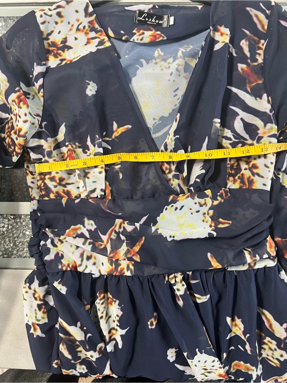 Lush Navy Floral Sheer Panel Maxi Dress with White and Yellow Flowers - Picture 6 of 7